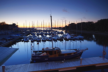 Yachts in Pirita Harbour at dusk, Pirita, Tallinn, Estonia, Baltic States, Europe