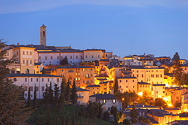 View of Spoleto at dusk, Umbria, Italy, Europe