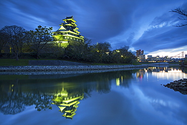 Okayama Castle at dusk, Okayama, Okayama Prefecture, Japan, Asia