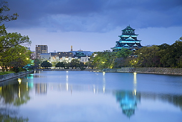 Hiroshima castle at dusk, Hiroshima, Hiroshima Prefecture, Japan, Asia