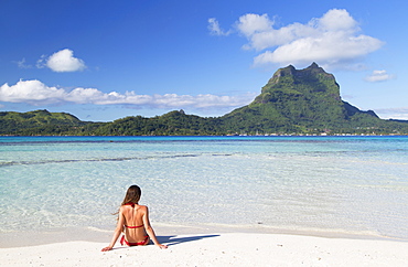 Woman on Motu Tapu, Bora Bora, Society Islands, French Polynesia, South Pacific, Pacific