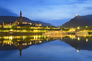 Cochem at dusk, Rhineland-Palatinate, Germany, Europe