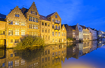 Leie Canal at dusk, Ghent, Flanders, Belgium, Europe