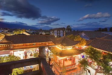 Pavilion near Wu Hua Gate at dusk, Dali, Yunnan, China, Asia