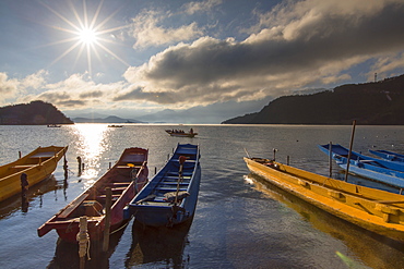 Boats on Lugu Lake, Lige village, Yunnan, China, Asia