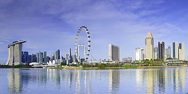 View of Singapore Flyer, Gardens by the Bay and Marina Bay Sands Hotel, Singapore, Southeast Asia, Asia