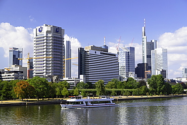 Skyline along River Main, Frankfurt, Hesse, Germany, Europe