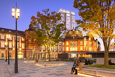 Tokyo Station at dusk, Tokyo, Honshu, Japan, Asia