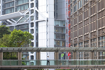 Man crossing footbridge, Admiralty, Hong Kong, China, Asia