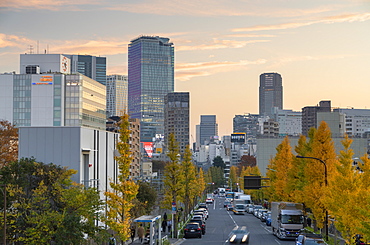 Skyline of Shibuya at sunset, Tokyo, Honshu, Japan, Asia