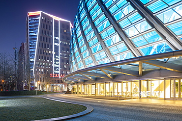 Phoenix International Media Centre at dusk, Beijing, China, Asia