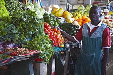 Fruit and vegetable vendor in municipal market, Maputo, Mozambique, Africa