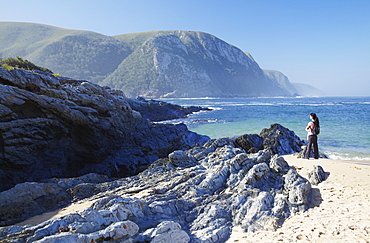 Woman on beach in Tsitsikamma National Park, Storms River, Eastern Cape, South Africa, Africa