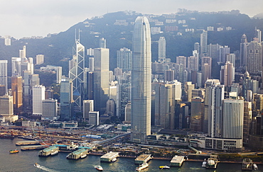 Aerial view of Central skyline, Hong Kong, China, Asia