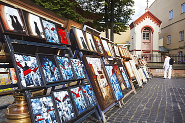 Paintings for sale at Craft Market, Vilnius, Lithuania, Baltic States, Europe