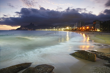 Ipanema beach at sunset, Rio de Janeiro, Brazil, South America 