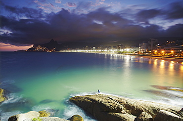 Ipanema beach and Ponta do Aproador at sunset, Rio de Janeiro, Brazil, South America 