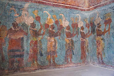 A procession of musicians in Room 1, Temple of Murals, Bonampak Archaeological Zone, Chiapas, Mexico, North America 