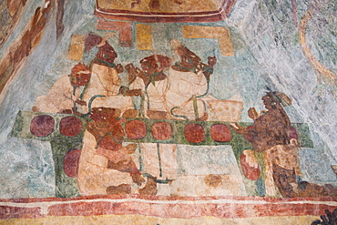 Royal family performing a blood letting ritual, Room 3, Temple of Murals, Bonampak Archaeological Zone, Chiapas, Mexico, North America 