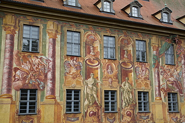 Murals on the Old City Hall (Altes Rathaus), re-built in 1467, painted by Johann Anwandar around 1756, Bamberg, Bavaria, Germany, Europe