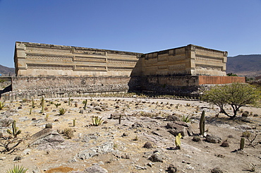 Walls of mosaic fretwork and geometric designs, Mitla Archaeological Site, San Pablo de Mitla, Oaxaca, Mexico, North America