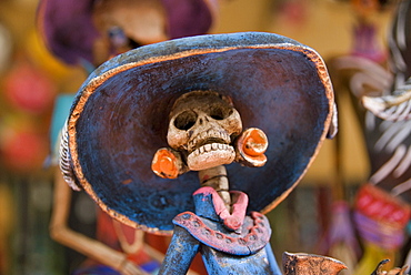 Detail of figurines on sale for the Day of the Dead celebration, San Miguel de Allende, Guanajuato, Mexico, North America