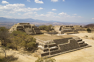 Building Groups M and O in foreground on left, with Building L in background on right, Monte Alban, UNESCO World Heritage Site, Oaxaca, Mexico, North America