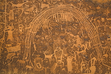 Rochester Petroglyph Panel, contains both Barrier Canyon style and Fremont style elements, near Emery, Utah, United States of America, North America