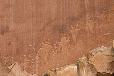 Rock Art, Fremont style anthropomorphs dating from AD 500 to 1300, Capitol Reef National Park, Utah, United States of America, North America