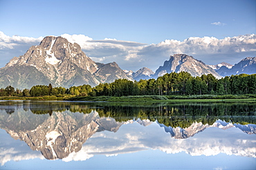 Water reflection of Mount Moran, taken from Oxbow Bend Turnout, Grand Teton National Park, Wyoming, United States of America, North America