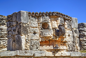 Stone mask of the God Chac, Mayapan, Mayan archaeological site, Yucatan, Mexico, North America