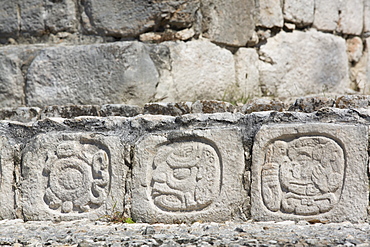 Stone carved Hieroglyphs, Structure of Five Floors (Pisos), Edzna, Mayan archaeological site, Campeche, Mexico, North America