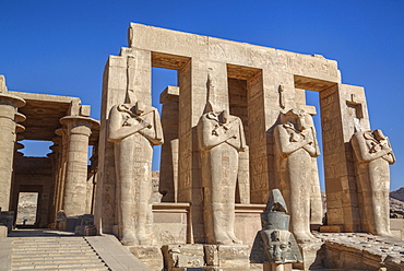 Four statues of Osiris, Hypostyle Hall, The Ramesseum (Mortuary Temple of Ramese II), Luxor, West Bank, Thebes, UNESCO World Heritage Site, Egypt, North Africa, Africa