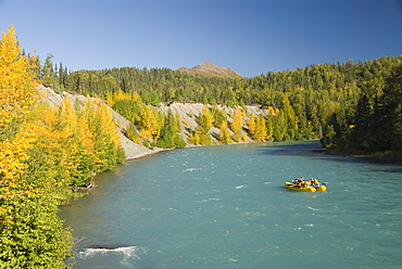 Tourists sightseeing on a raft on the Kenai River, Alaska, United States of America, North America