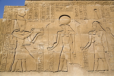 Bas-reliefs on walls, Temple of Haroeris and Sobek, Kom Ombo, Egypt, North Africa, Africa