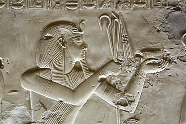 Bas-relief of Pharaoh Seti I, Temple of Seti I, Abydos, Egypt, North Africa, Africa