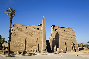 Obelisk, 25 meters high in front of plyon 65 meters wide, Luxor Temple, Luxor, Thebes, UNESCO World Heritage Site, Egypt, North Africa, Africa