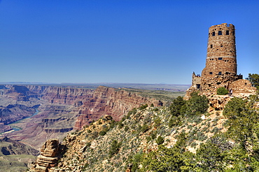 Watch Tower, Colorado River below, Desert View Point, South Rim, Grand Canyon National Park, UNESCO World Heritage Site, Arizona, United States of America, North America