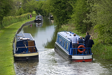 Narrow boats cruising the Llangollen Canal, England, United Kingdom, Europe