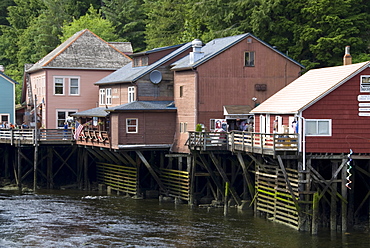 Shops along the boardwalk, Creek Street, Ketchikan, Alaska, United States of America, North America