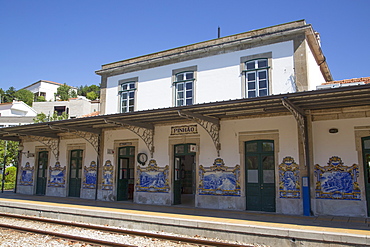 Tile paintings, Pinhao Railroad Station, Alto Douro Wine Valley, UNESCO World Heritage Site, Portugal, Europe