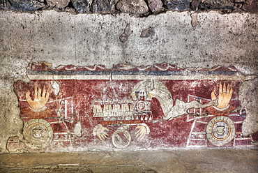 Wall Mural of the Healing Hands, Palace of Tetitla, Teotihuacan Archaeological Zone, UNESCO World Heritage Site, State of Mexico, Mexico, North America