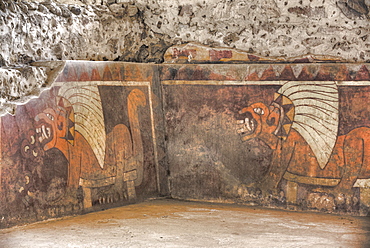 Wall Mural of Jaguars, Palace of Tetitla, Teotihuacan Archaeological Zone, UNESCO World Heritage Site, State of Mexico, Mexico, North America