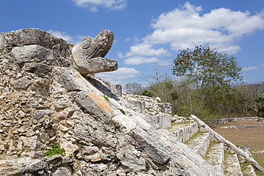 Serpent Head, Temple of Warriors, Mayan Ruins, Mayapan Archaeological Site, Yucatan, Mexico, North America