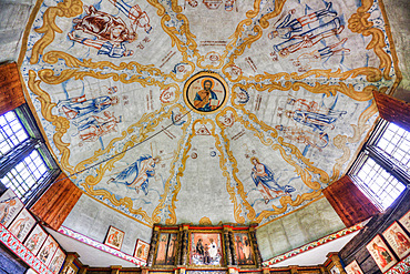 Ceiling frescoes from the 16th century, Church of Ilijah (Elijah) the Prophet, Museum of Wooden Architecture, Kostroma, Kostroma Oblast, Russia, Europe