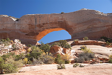 Wilson Arch, spans 91 feet with a height of 42 feet, near Moab, Utah, United States of America, North America 