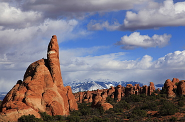 Sandstone rock formations in the Windows region of Arches National Park, near Moab, Utah, United Staes of America, North America