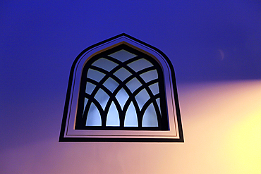 Dusk falls on a mosque window in the centre of the old city of Antayla, Anatolia, Turkey, Asia Minor, Eurasia