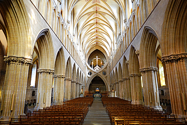 Wells Cathedral, a 12th century Anglican cathedral dedicated to St. Andrew the Apostle, seat of the Bishop of Bath and Wells, Wells, Somerset, England, United Kingdom, Europe