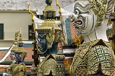 Statues at the Temple of the Emerald Buddha (Wat Phra Kaew), the Royal Palace, Bangkok, Thailand, Southeast Asia, Asia